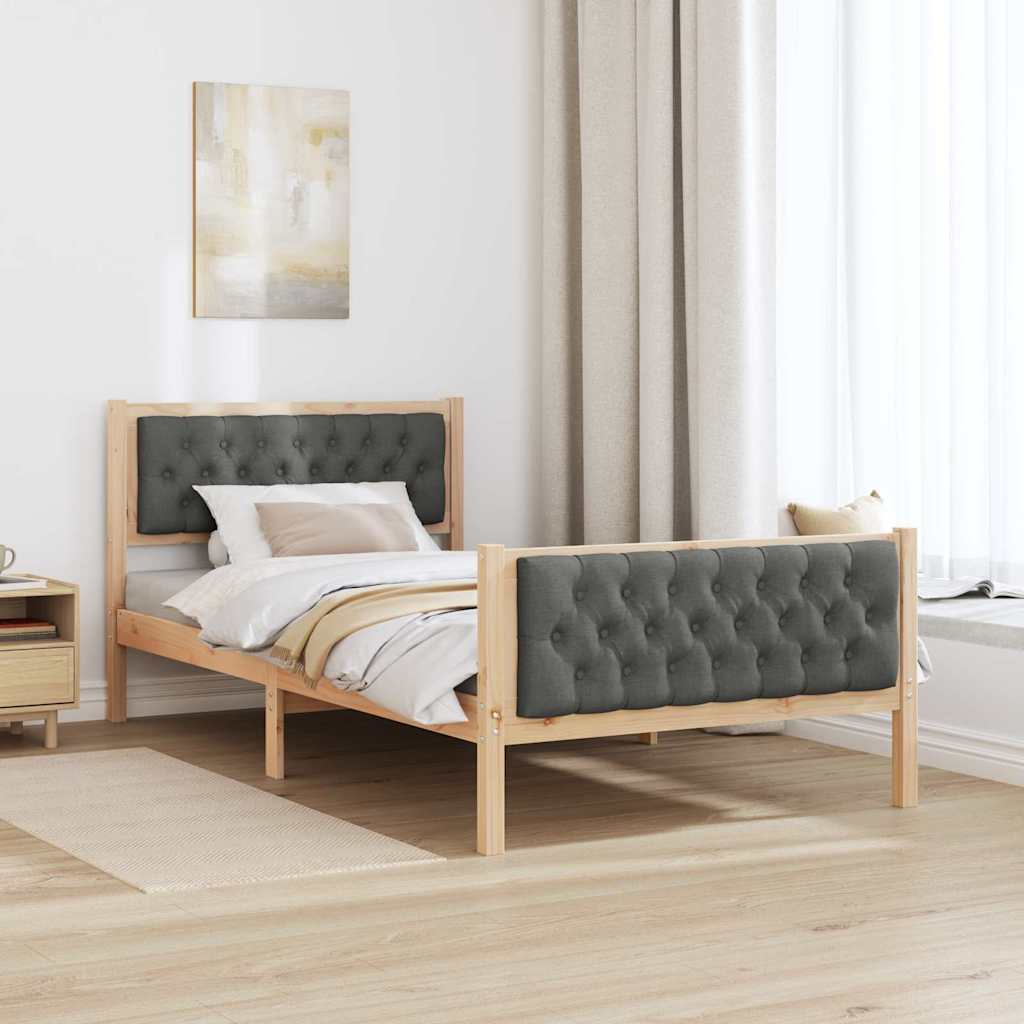 Bed Frame with Headboard Dark Grey 100 x 200 cm Solid Pine Wood